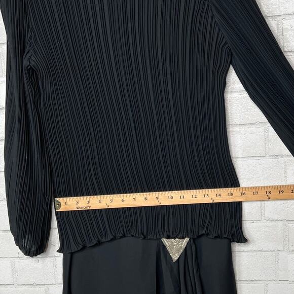 Vintage 1980s Woman's M Plisse Pleated Dress Beaded Long Sleeve Drop Waist Black - Picture 6 of 6